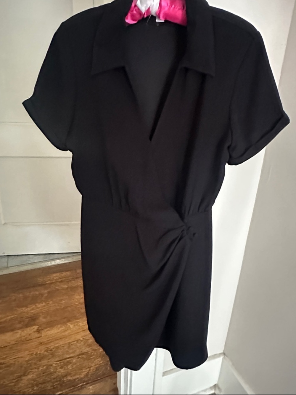 Nine West Black Short-Sleeve Wrap-Style Mini Dress
